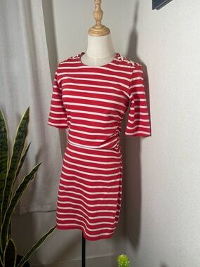 💋 Veronica Beard Foley Ruched Striped Dress Red White Mini Size XS
